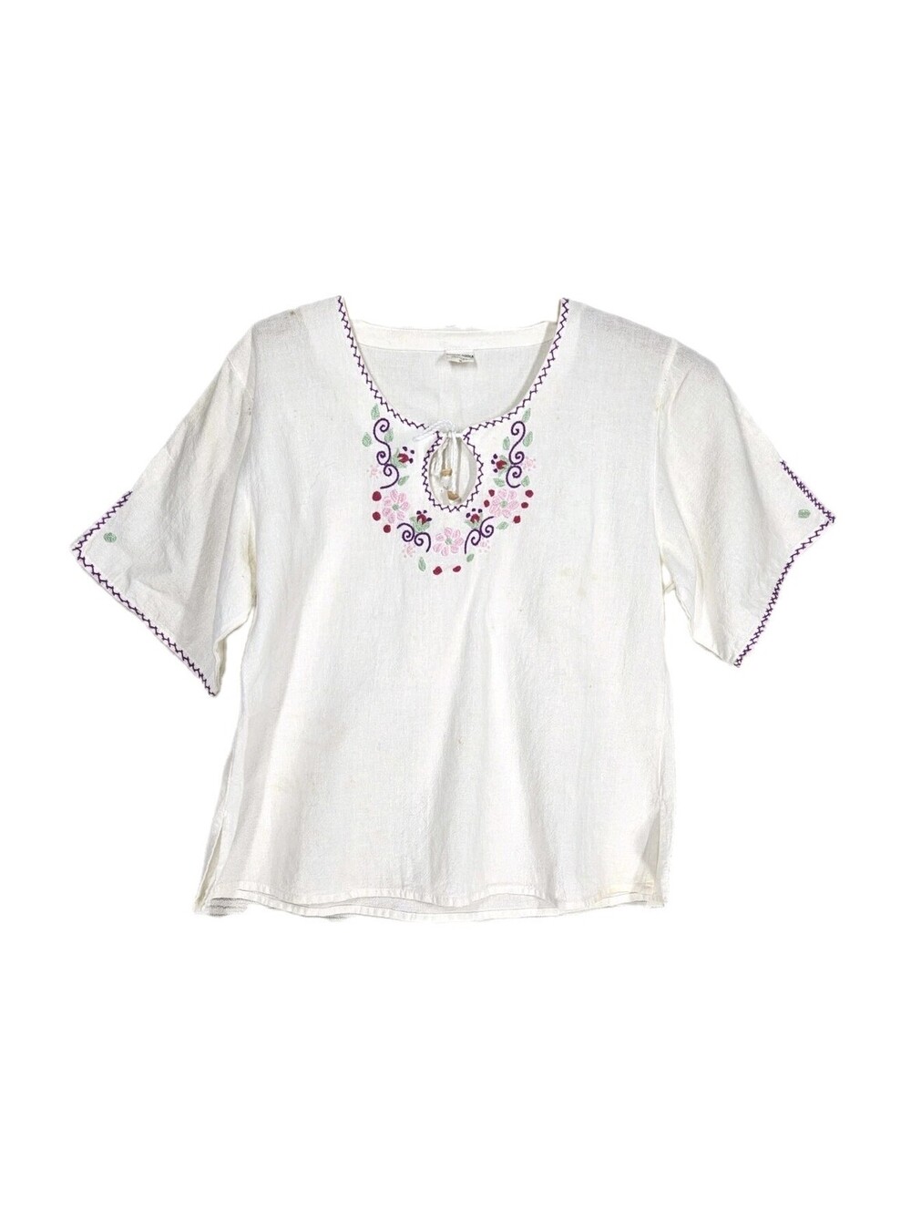 Vintage 1970s Cotton Crepe Shirt Hand Embroidery "Condor Aguila" Womens Small